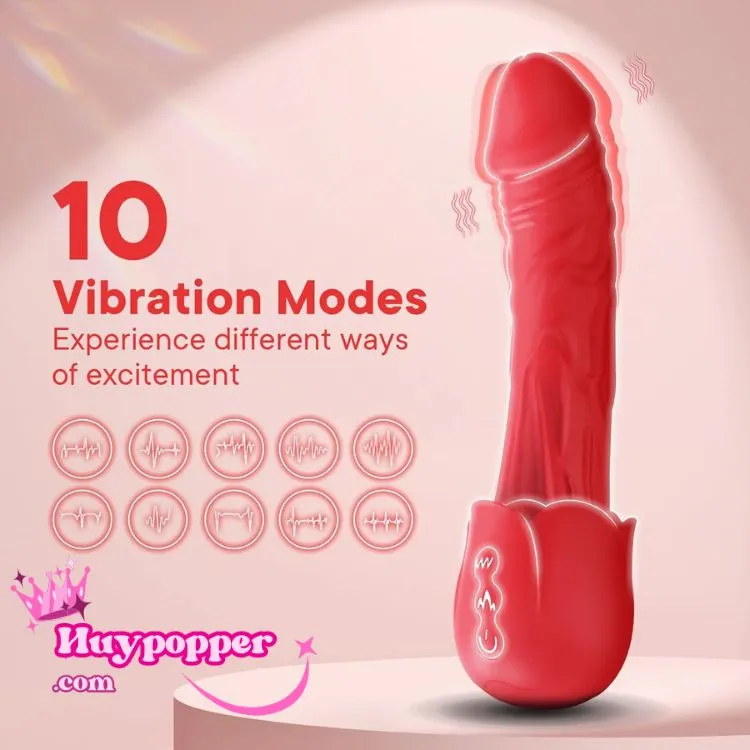 Rose Vibrating Handheld Silicone Dildo Waterproof — hình 2