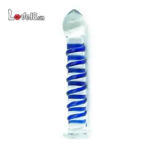 Blue Glass Spiral Dildo Prostate Massage Gay Friendly — Crafted entirely from premium glass, this stunning sex toy