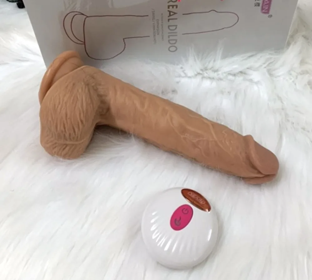 DV60D Remote Heated Vibrating Thrusting Realistic Dildo — hình 6