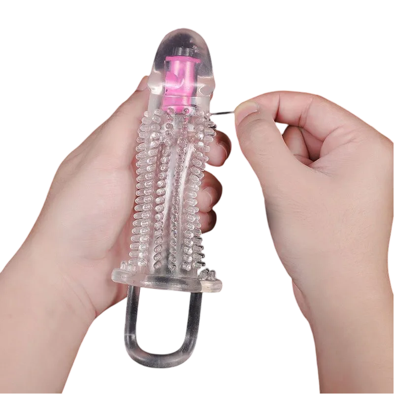 Silicone Ribbed Vibrating Condom with Strap Comfortable Fit — Easy to Use and Maintain