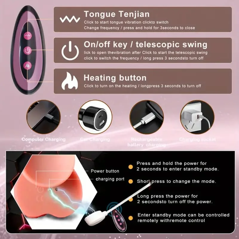 Multi-function suction vibrating rotating heating silicone — hình 7