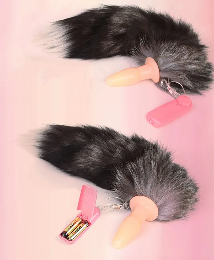 Soft Silicone Fox Tail Anal Plug with Vibration HM05F — hình 4