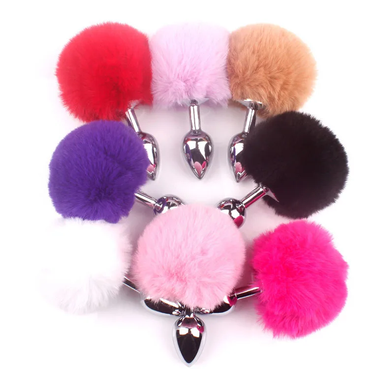 Multi Color Bunny Tail Metal Anal Plug Prostate Massager — hình 6