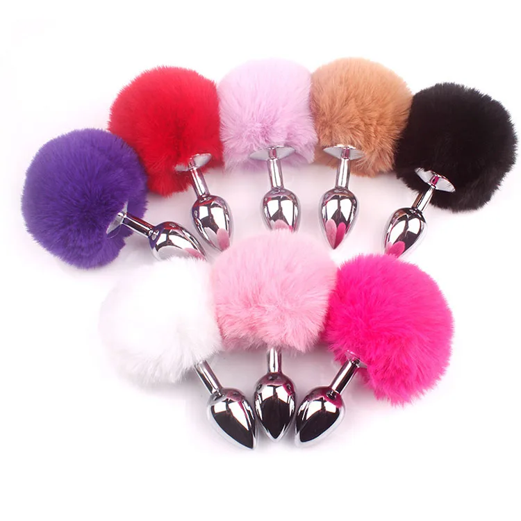 Multi Color Bunny Tail Metal Anal Plug Prostate Massager — hình 4