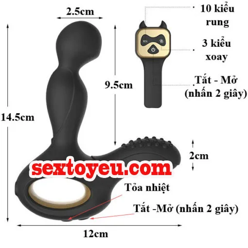 CAKO Remote Controlled 3-Point Rotating Anal Stimulator — Designed for Deep and Intense Stimulation