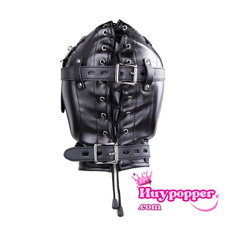 PU Leather BDSM Open Mouth Hood Detachable Mute Restraint — Premium Quality Material for Safety and Comfort