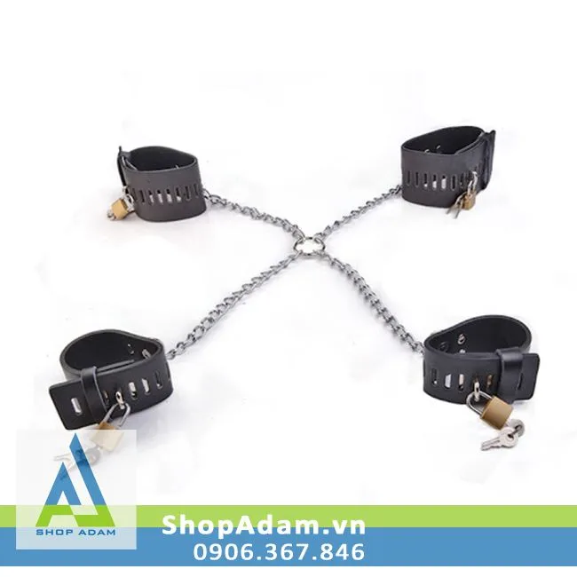 Soft Leather Wrist Ankle Restraints with Steel Chain for Couples