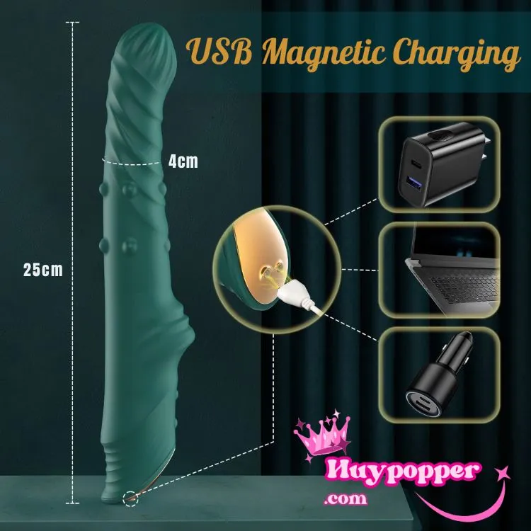 Green Premium Vibrating Rotating Thrusting Silicone Dildo — hình 3
