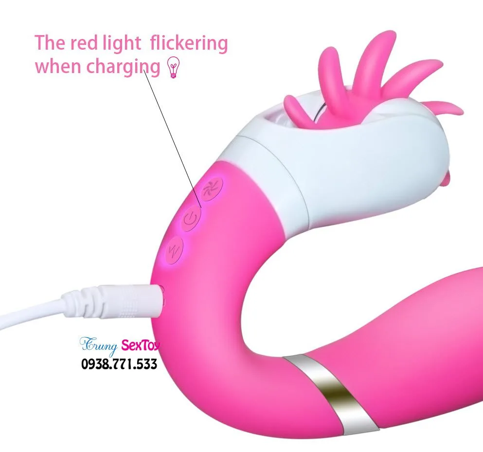 Rechargeable Dual Motor Silicone Dildo with Tongue Vibrator — Easy to Use and Maintain