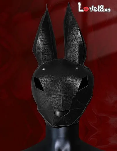 Black Leather Bunny BDSM Mask Breathable Eye Opening — Perfect for those who crave novelty and intensity, this
