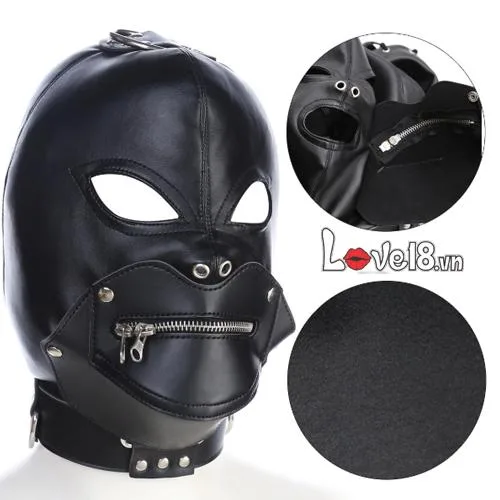 Demon Hood BDSM Mask with Mouth Lock Black PU Leather — Perfect Fit and Easy to Use