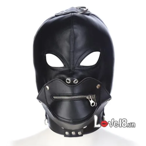 Demon Hood BDSM Mask with Mouth Lock Black PU Leather — Unique Design for Intense Sensations
