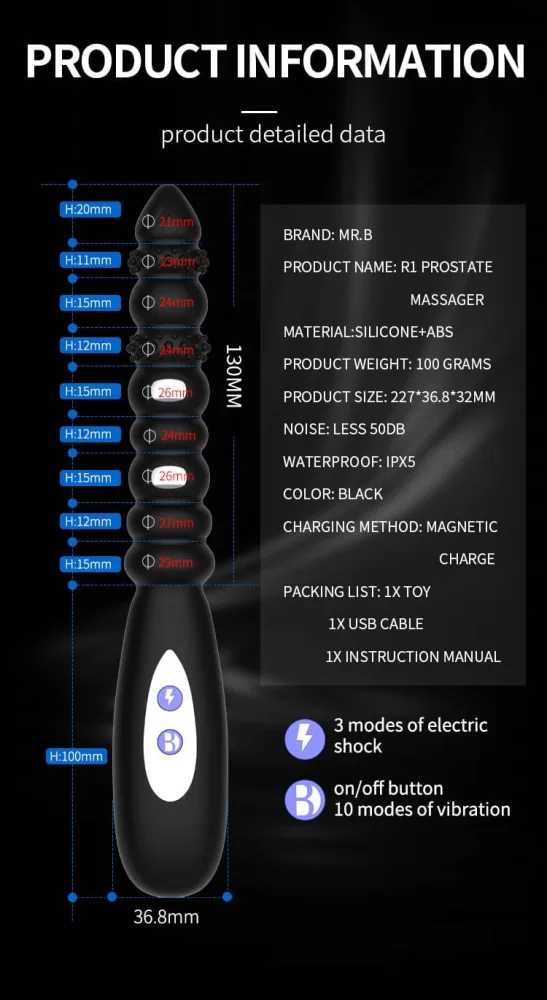 Mr.B R1 Anal Massage Vibrator – 10 Vibration Modes, Powerful — hình 5