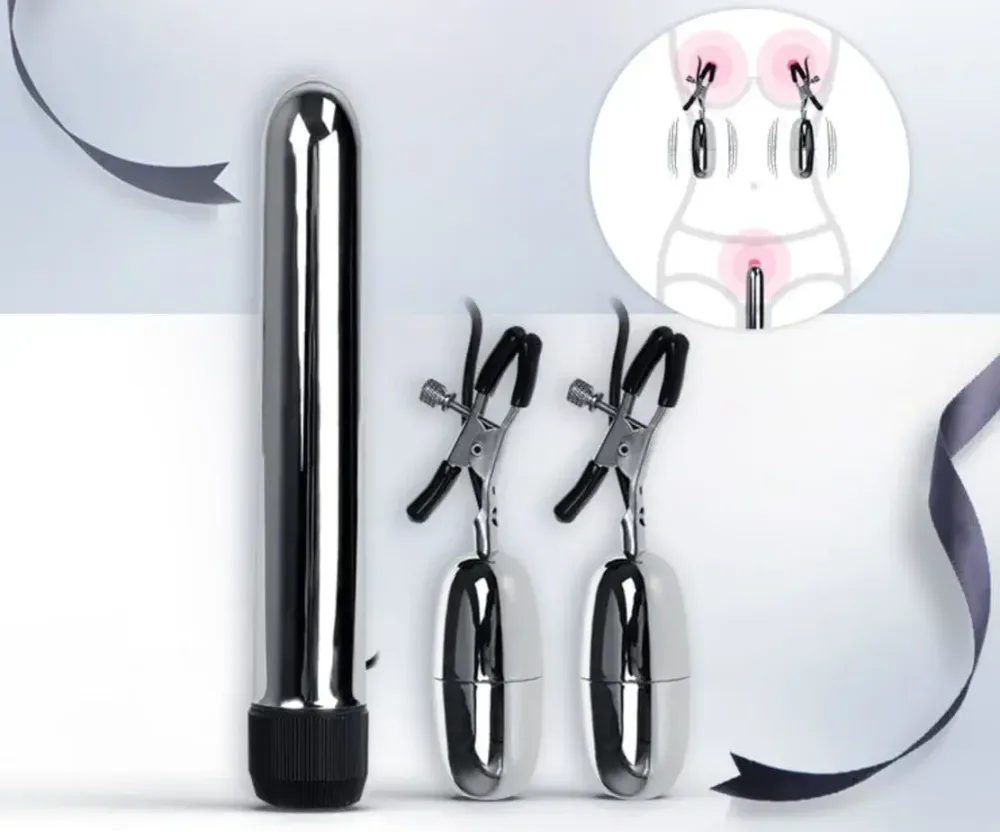 DC61B Polymer Safe Nipple Clamps Vibrator with Vagina Stim — Whether alone or with a partner, it's guaranteed to elevate