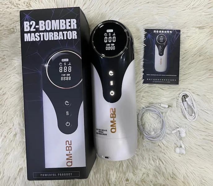 QM B2 5-in-1 vibrating thrusting heating realistic — Soft 3D Silicone Sleeve with Stimulating Texture