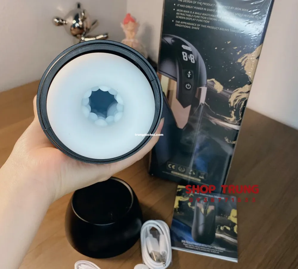 Iron Man Masturbator 4 Suction 9 Vibration Modes USB — Modern LCD Display and Convenient USB Charging