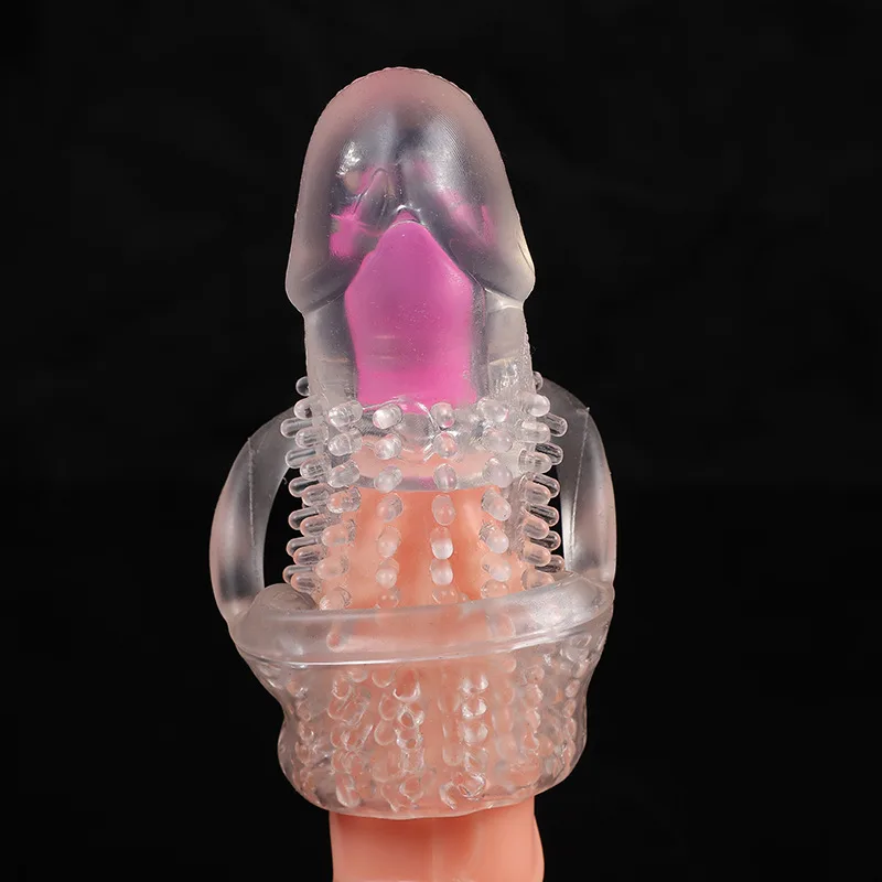 Silicone Ribbed Vibrating Condom with Strap Comfortable Fit — The secure ball strap ensures the sleeve stays comfortably