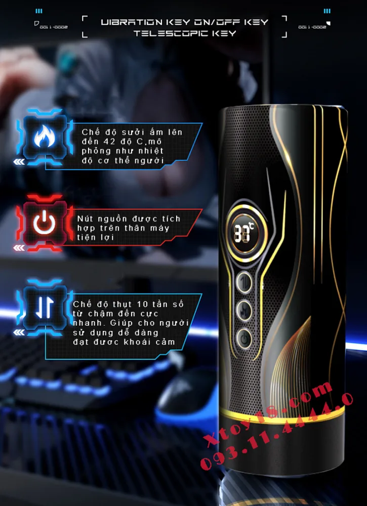 MECHA Heated Thrusting Vibrating Realistic Sex Masturbator — hình 17