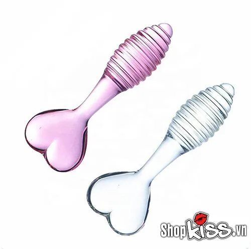Heart Tail Glass Anal Plug Stimulator 12.7cm Rose Color — Innovative Spiral & Heart Tail Design