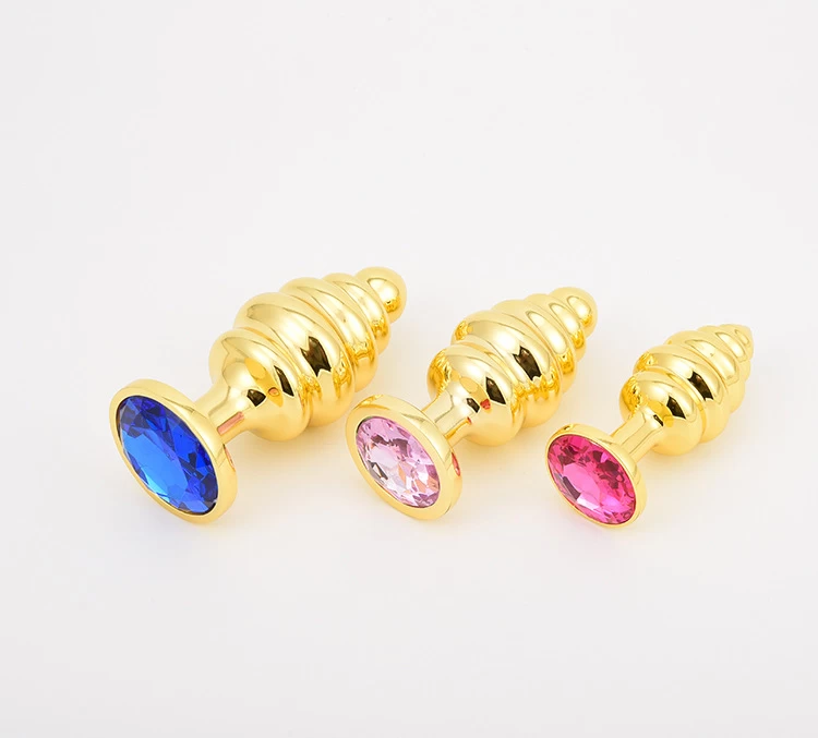 Gold Spiral Stainless Steel Anal Plug Set 3 Sizes Elegant — hình 6