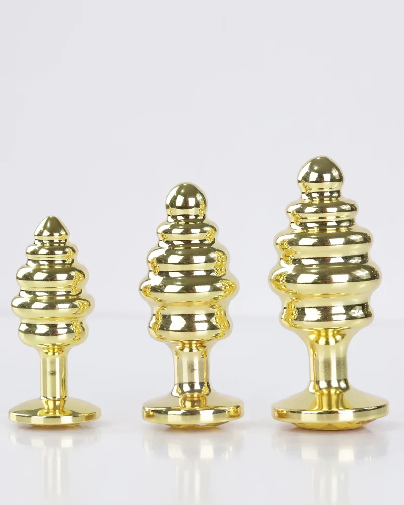 Gold Spiral Stainless Steel Anal Plug Set 3 Sizes Elegant — hình 4