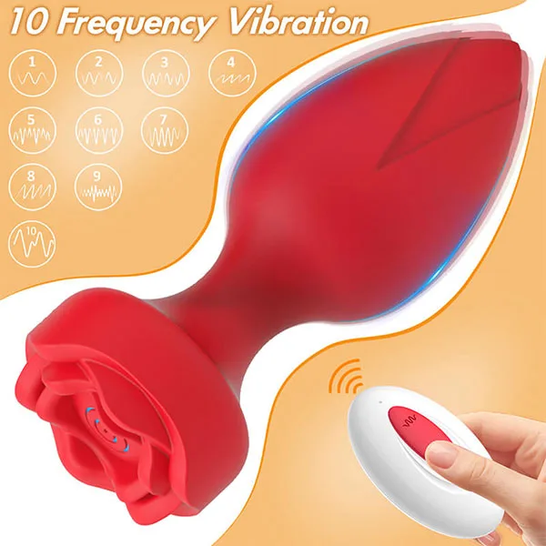 Remote Controlled Rose 10 Speed Silicone Prostate Massager — Powerful 10-Mode Vibration & Convenient Remote Control