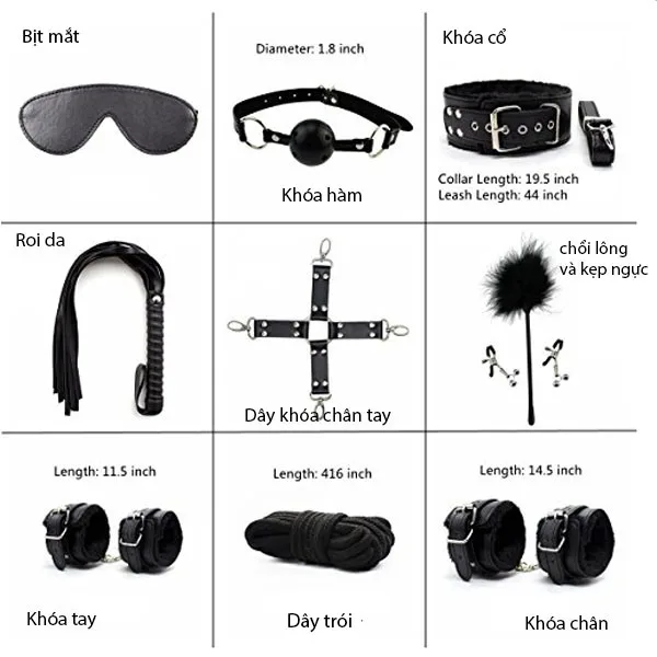 Luxury Black Leather Bondage Toy Set Elegant Couples Kit — hình 2