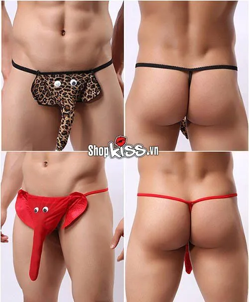 Men’s Sexy Cotton Kinky Elephant Thong Underwear in Red — hình 5