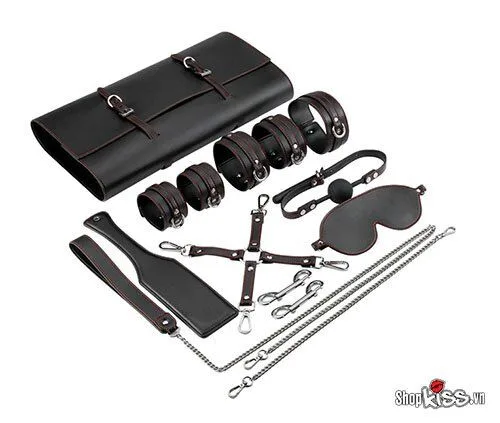 Red Black Premium PU Leather Fetish BDSM Restraint Kit — hình 2