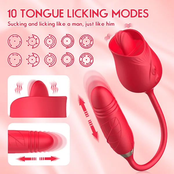 Two-End Rose Vibrator Thrust Licking Female Pleasure Toy — hình 2