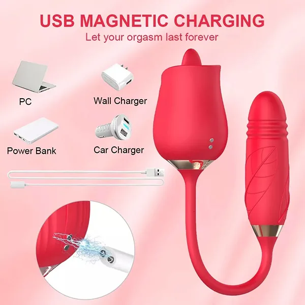 Two-End Rose Vibrator Thrust Licking Female Pleasure Toy — hình 7