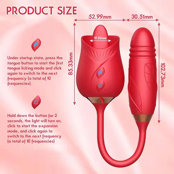 Two-End Rose Vibrator Thrust Licking Female Pleasure Toy — hình 8