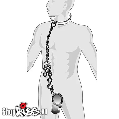 Metal Penis Lock Collar Chain BDSM Male Dominant Bondage — hình 2