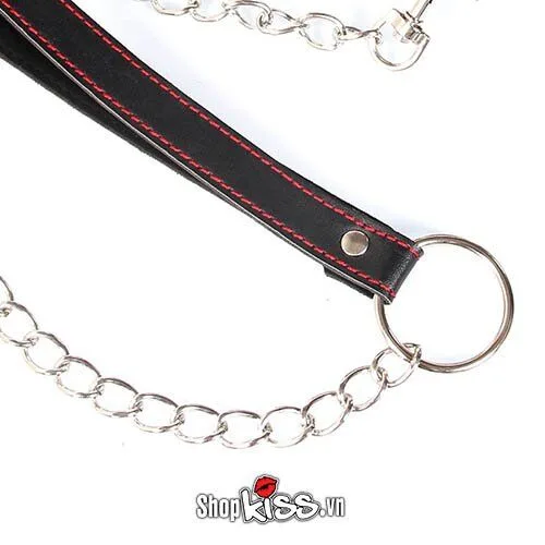 Batman Leather BDSM Collar with Chains for Role Play — hình 4