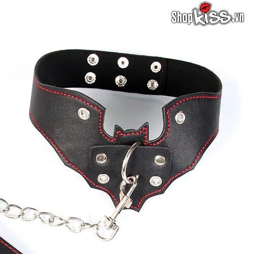 Batman Leather BDSM Collar with Chains for Role Play — This collar has quickly become a favorite among couples