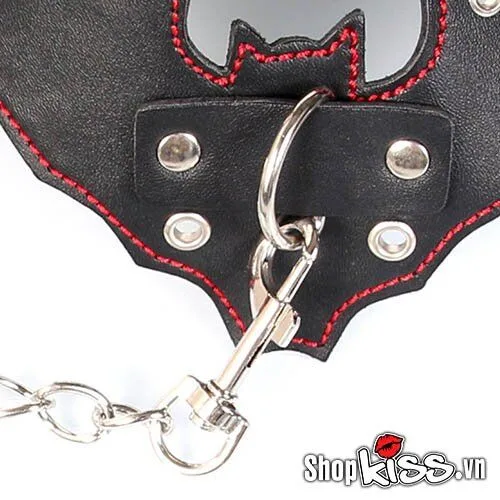 Batman Leather BDSM Collar with Chains for Role Play — hình 3