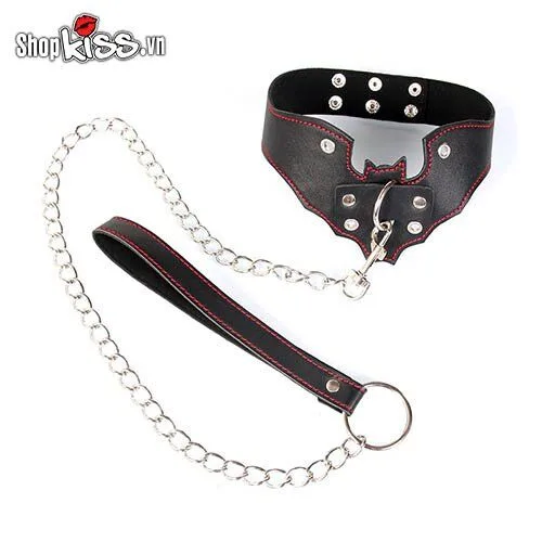 Batman Leather BDSM Collar with Chains for Role Play — Designed for Maximum Sensation and Safety