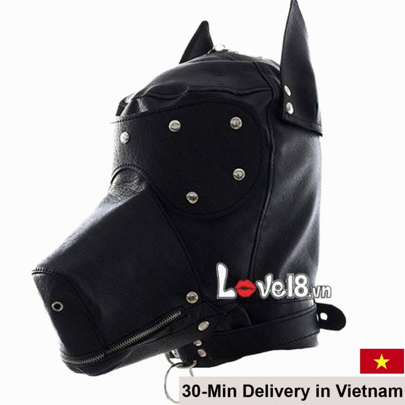 Wolf Dog Head Lock Mouth BDSM Mask PU Leather Durable 