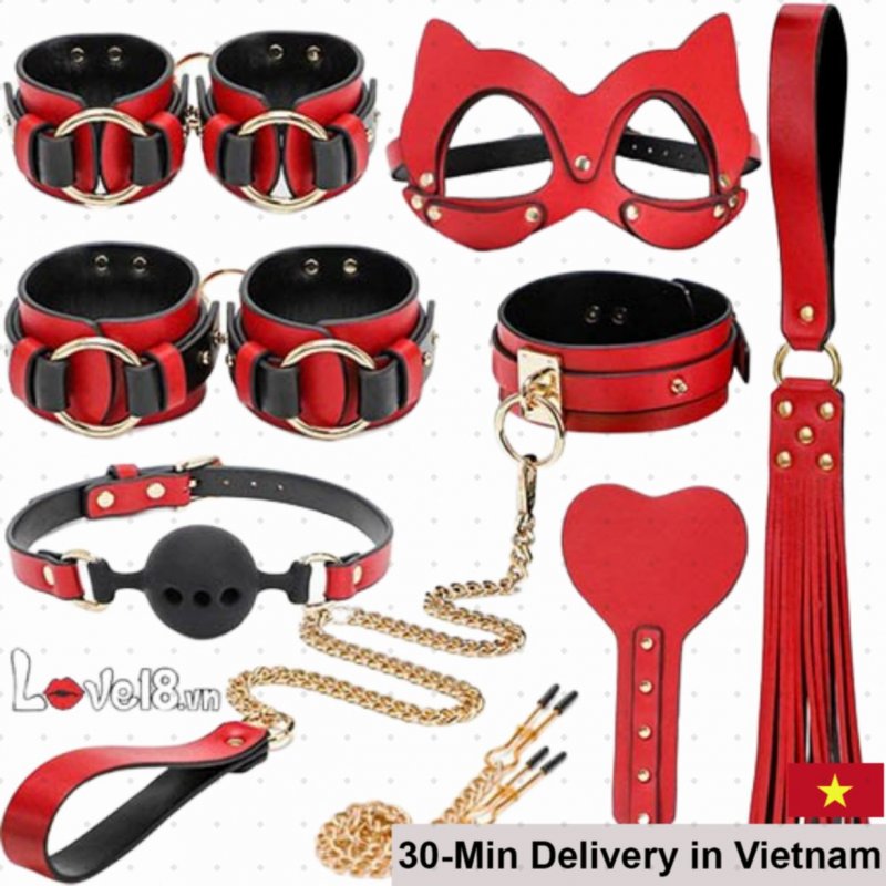 Premium 8-Piece BDSM Leather Kit Couples Bondage Restraints Set 