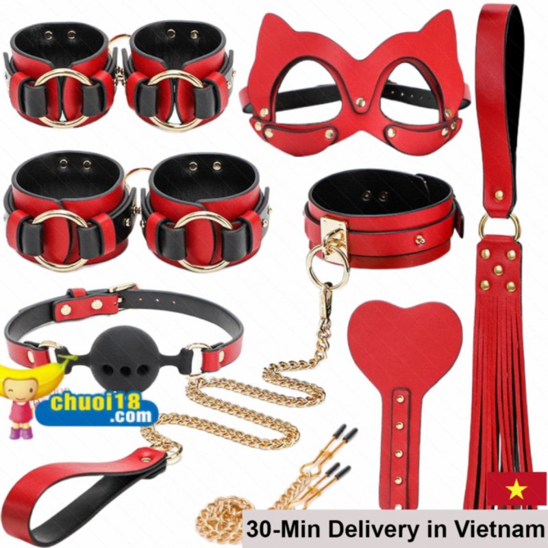 USA Luxury BDSM Bondage Set Leather Copper Chain Red 