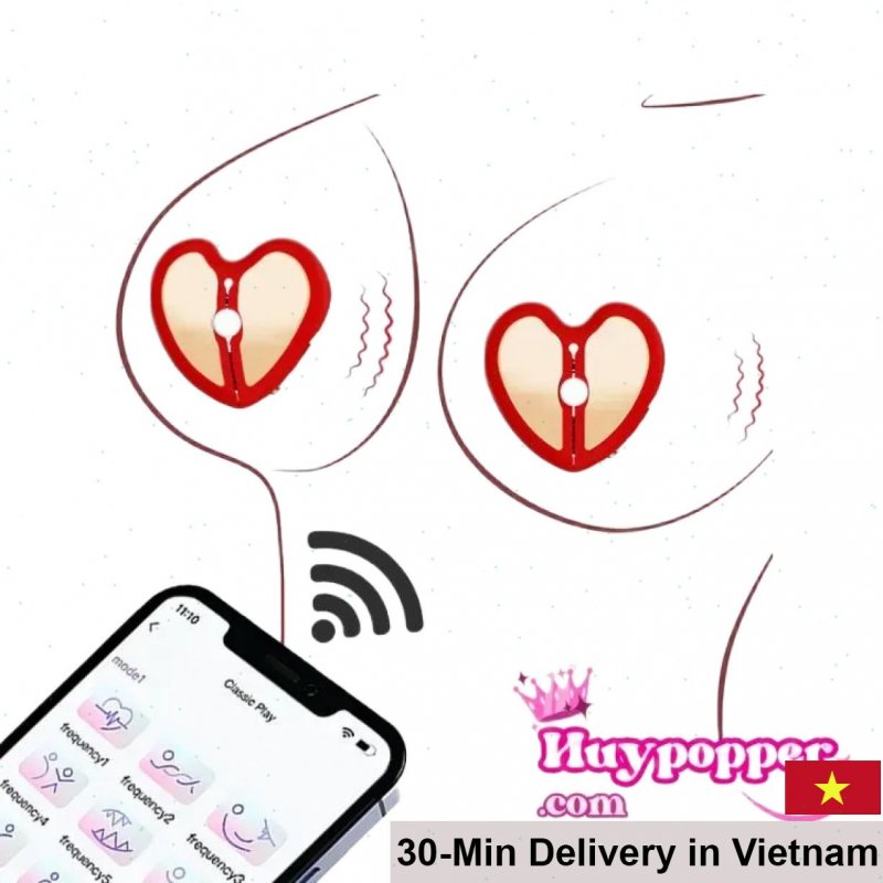 Heart Remote Control Vibrating Nipple Clamps App Operated Silicone 