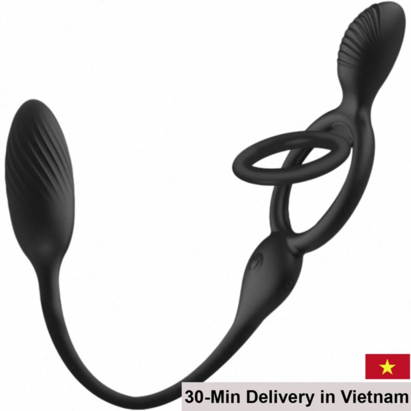 USB Rechargeable Silicone Penis Ring with Remote Anus Stimulator 