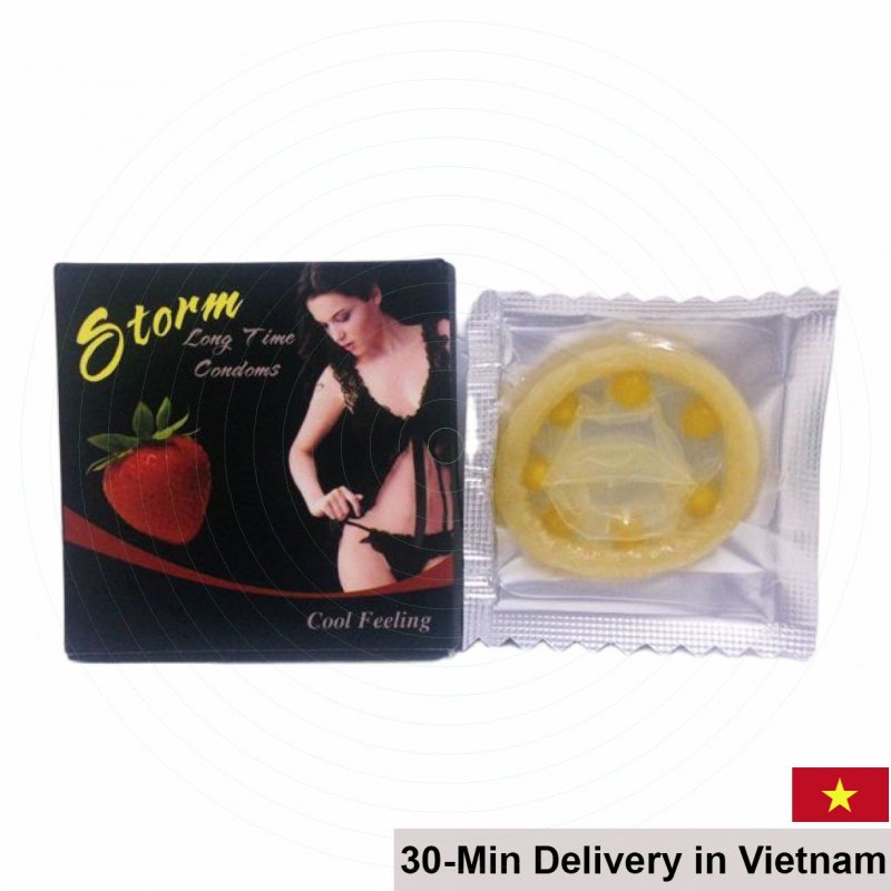 Bi Storm Strawberry Textured Condom Enhanced Sensation Thin 