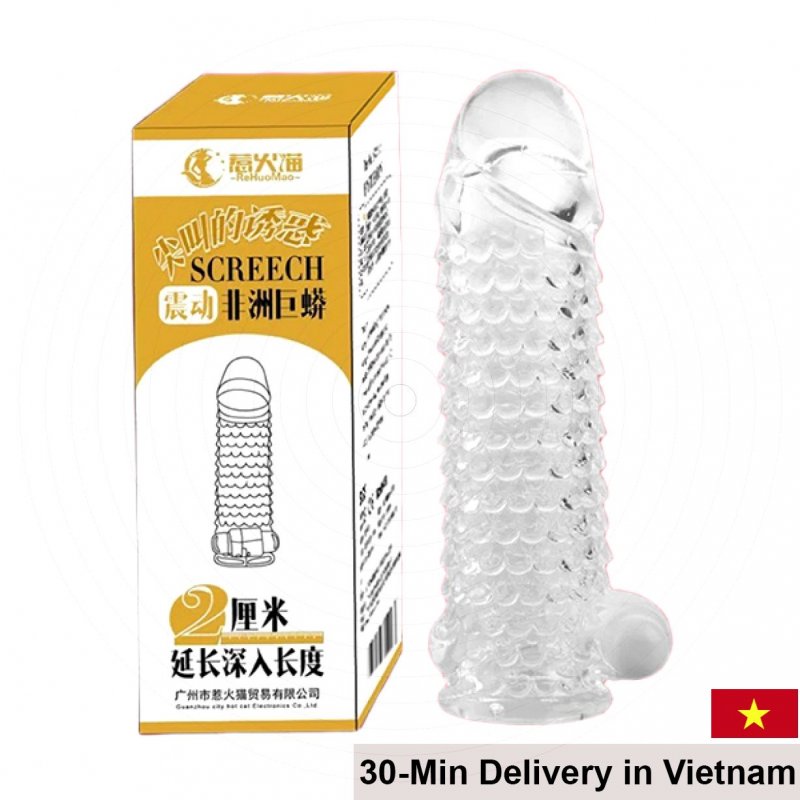 Screech Fish Scale Rigid Vibrating Condom Enhance Sex 