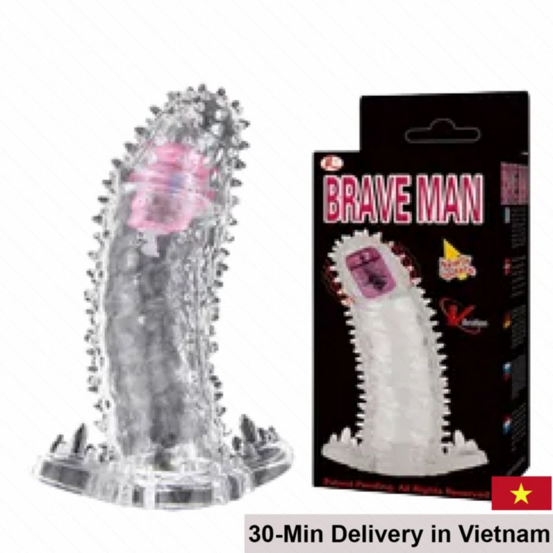 Brave Man Rigid Textured Vibrating Extension Condom Transparent 