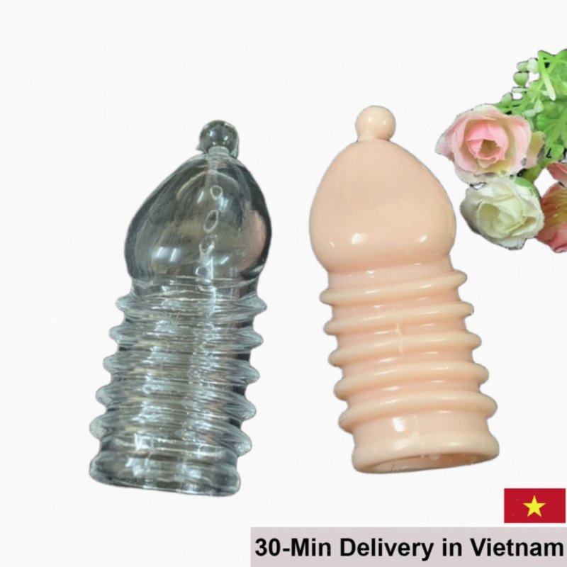 BD20A Silicone Textured Penis Sleeve Lengthener Transparent 