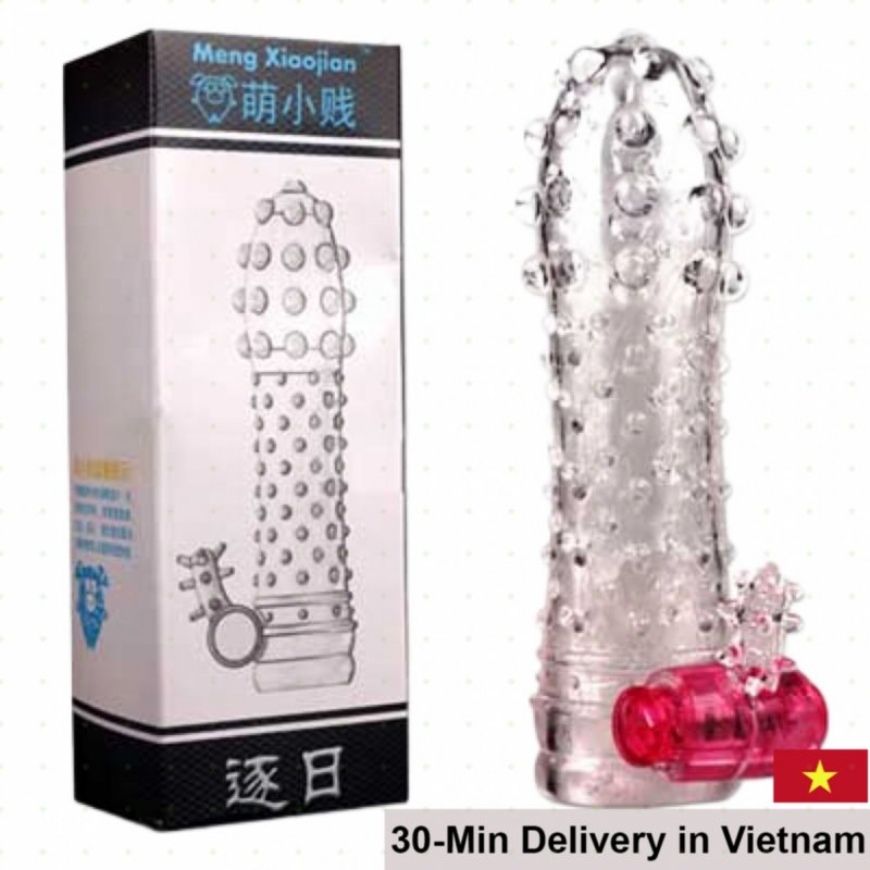 DC14A Vibrating Beaded Transparent Condom Extension 