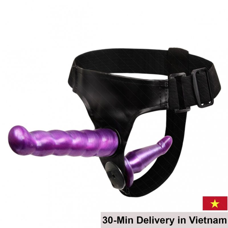 Double-Ended Purple Strap-On Silicone Wearable Dildo Couples Toy 