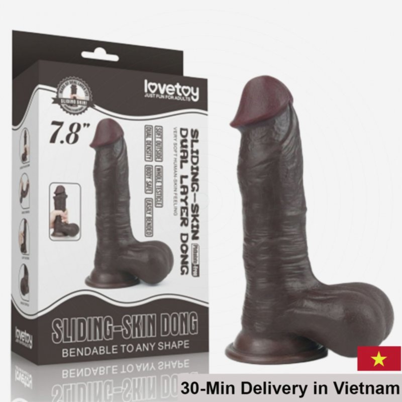 Lovetoy 7'' Double Layer Silicone Realistic Black Dildo 