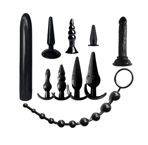 10-Piece Black Silicone Anal Toy Set Safe Beginner Kit